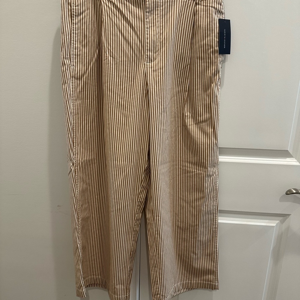 Tommy Hilfiger Tan and White Striped Trousers